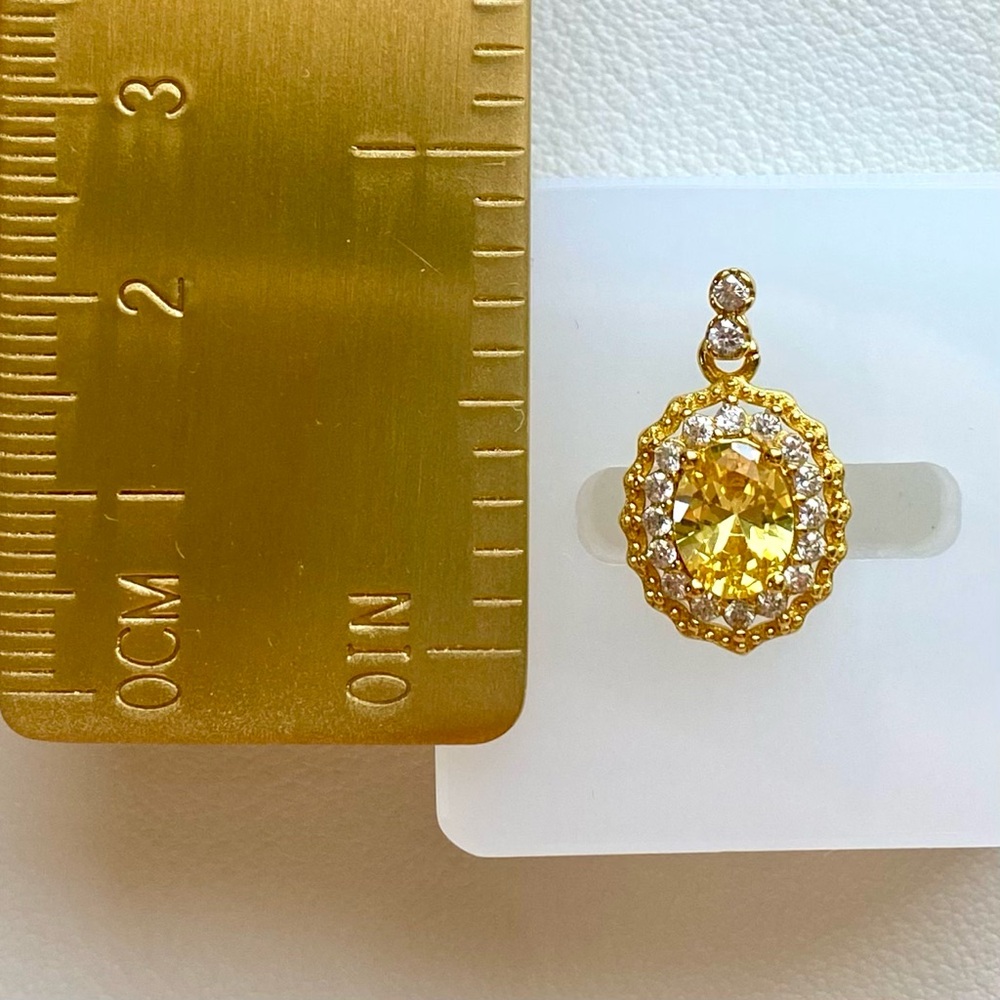 Yellow Crystal Halo Pendant in Gold Tone